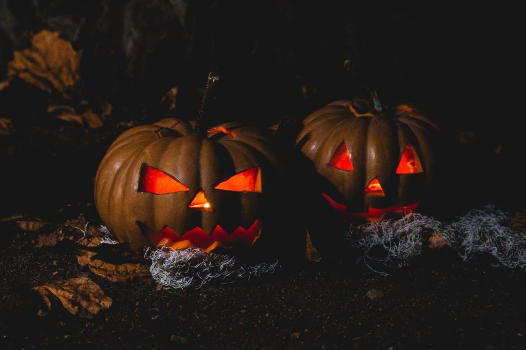 Carved pumpkin lamps